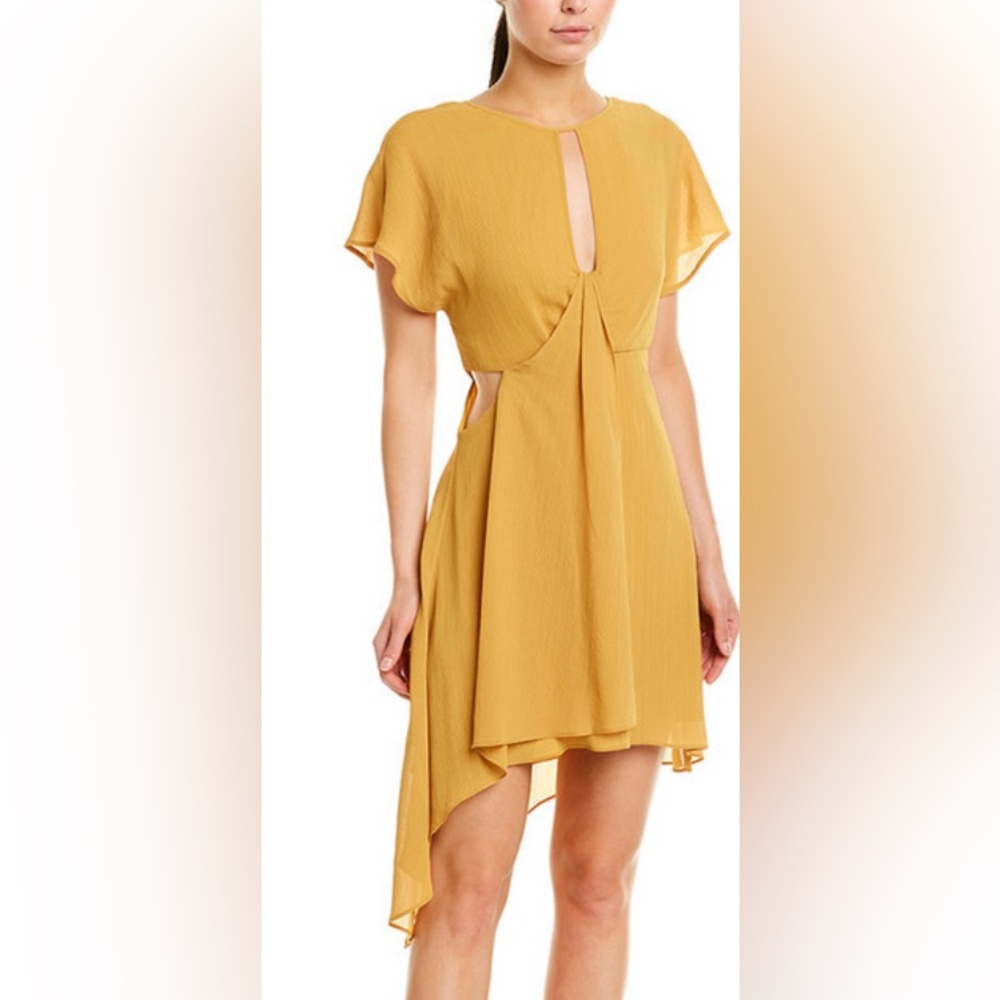 BCBGMaxazria twist front asymmetrical yellow dress